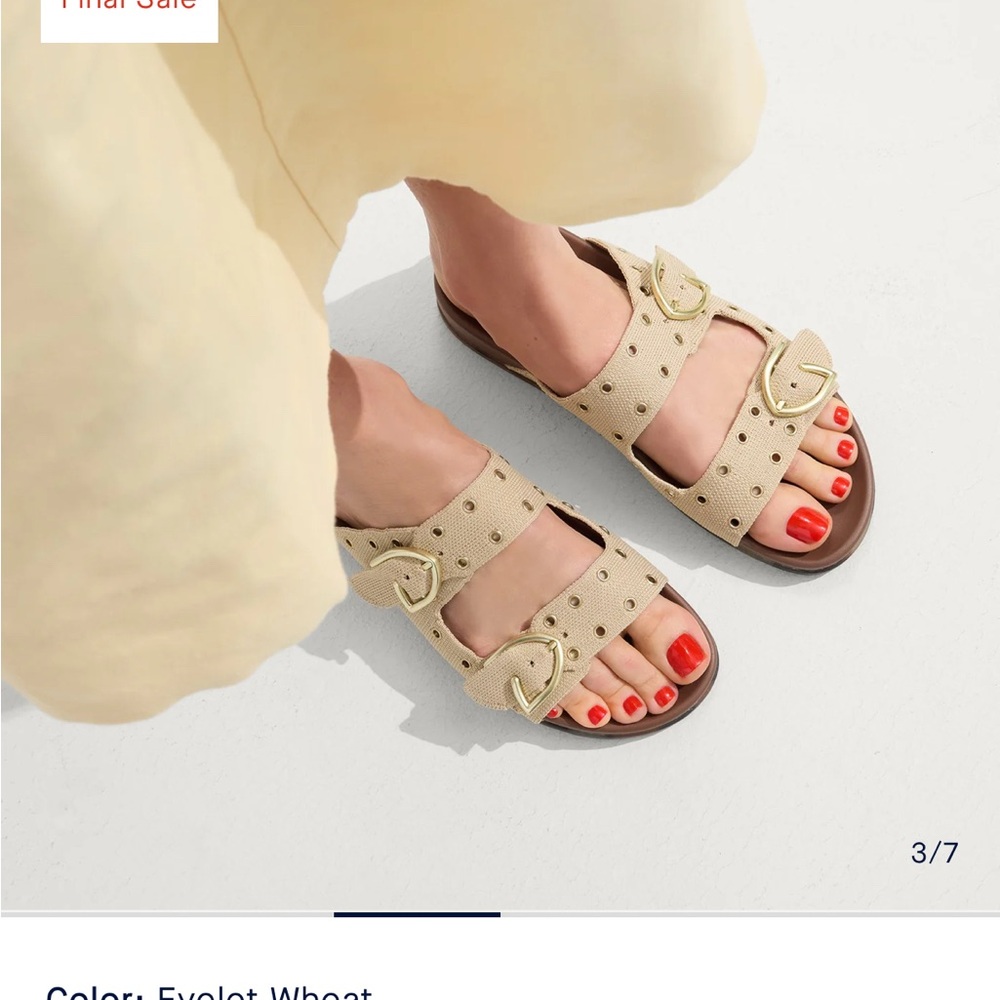 Rothy’s The Buckle Slide Sandals in Eyelet Wheat